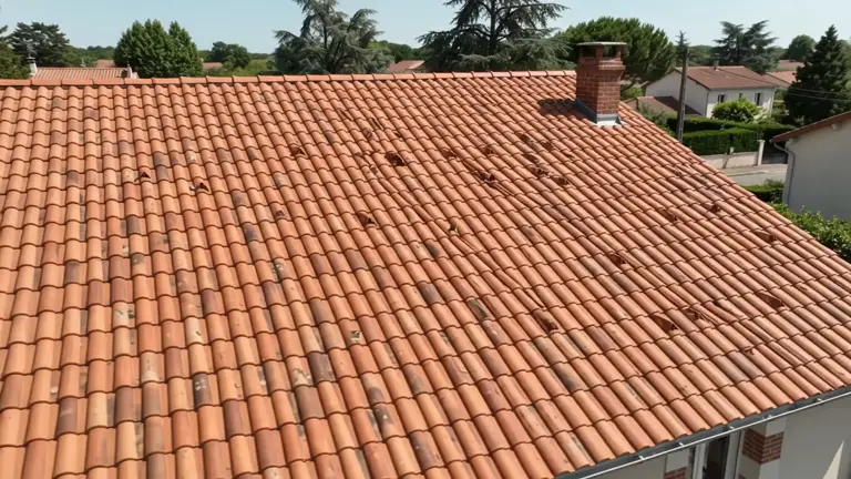 Toiture en tuiles rénovée sous un ciel bleu